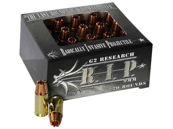 Authentic G2 Research R.I.P. 9mm Luger Ammo 92 Grain G2 R.I.P. Fragmenting Hollow Point Lead Free Box of 100 rounds