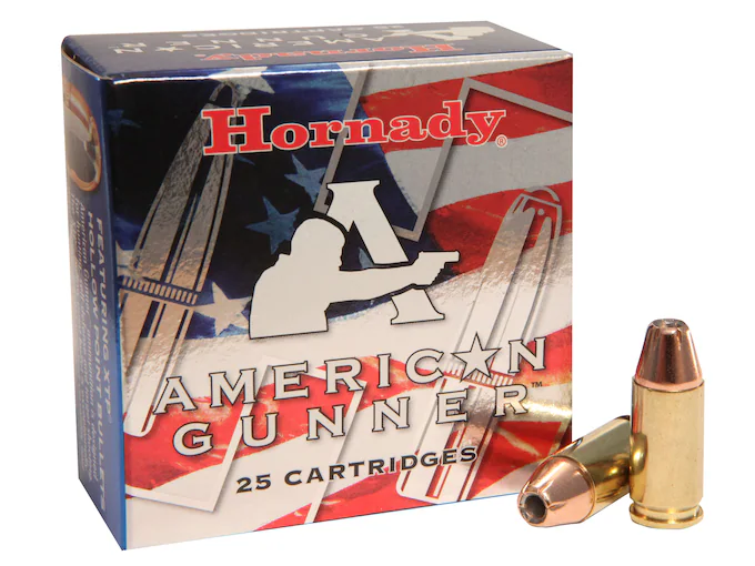 In Stock: Hornady American Gunner 9mm Luger +P Ammo 124 Grain Hornady XTP Jacketed Hollow Point  500 rounds